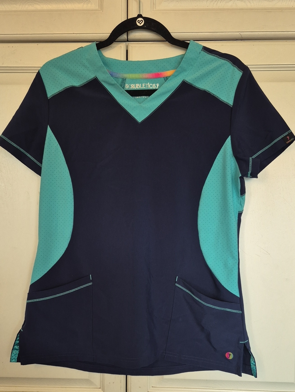 Scrubletics Teal And Navy FlexTech Medical Scrub Top